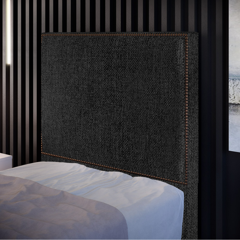 Cabeceira Cama Box Solteiro Com Tachas 100 cm Vicenza L02 Linho Chumbo - Lyam Decor