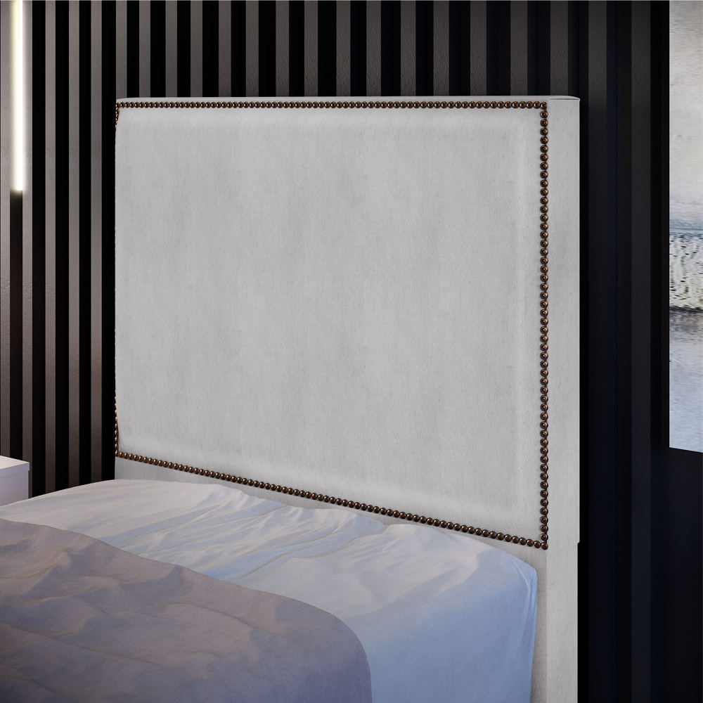 Cabeceira Cama Box Solteiro Com Tachas 100 cm Vicenza L02 Linho Cinza - Lyam Decor