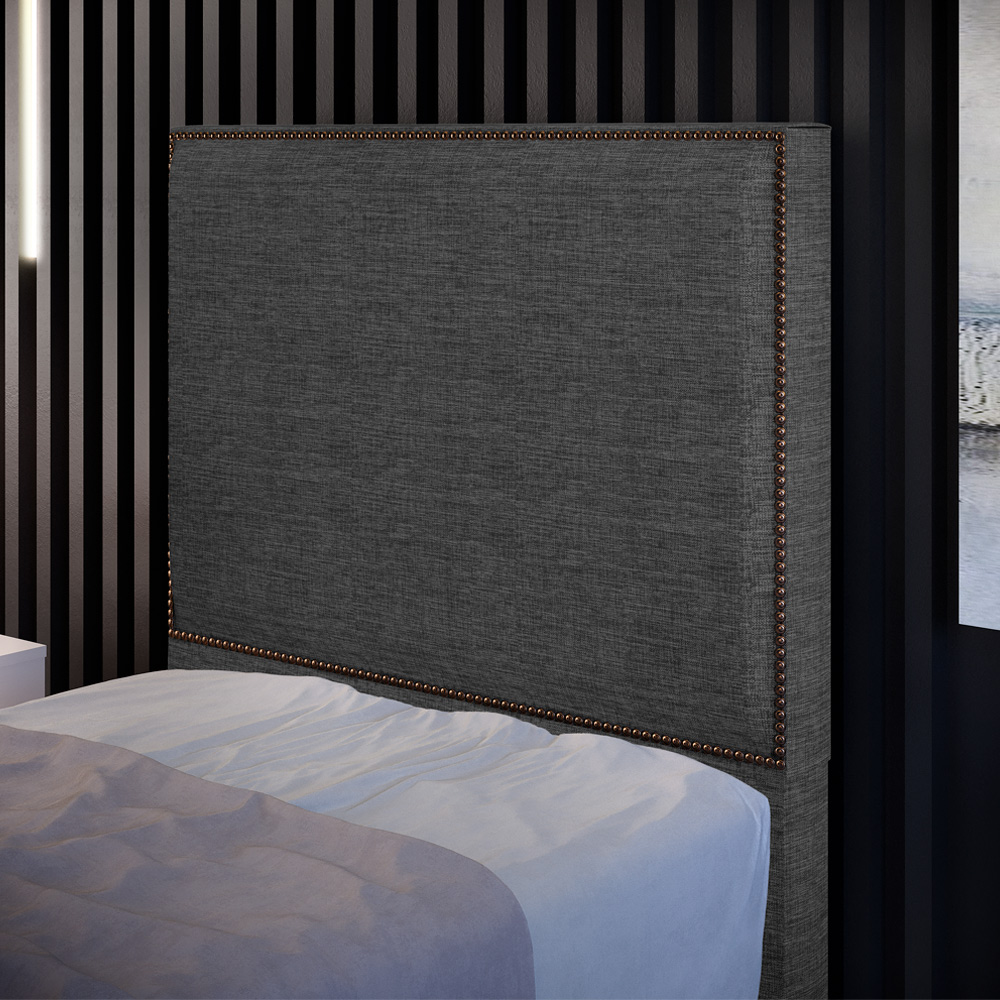 Cabeceira Cama Box Solteiro Com Tachas 100 cm Vicenza L02 Linho Cinza Escuro - Lyam Decor