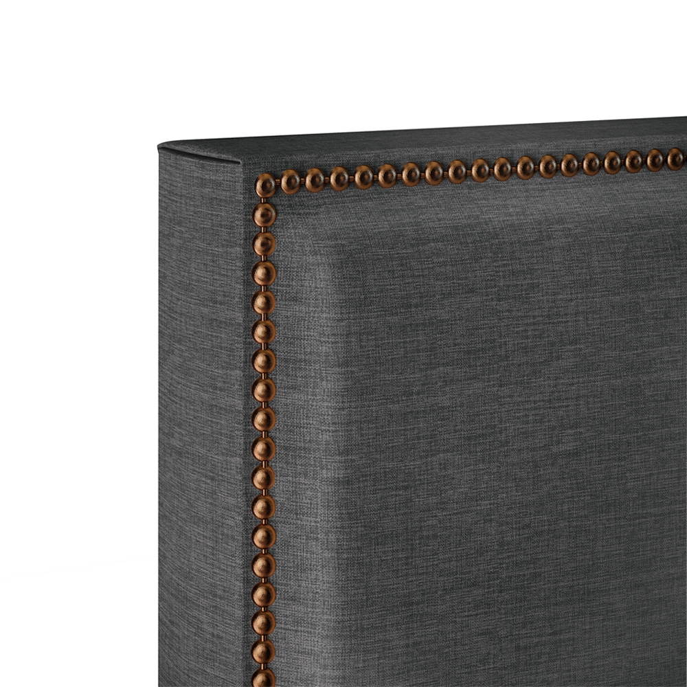 Cabeceira Cama Box Solteiro Com Tachas 100 cm Vicenza L02 Linho Cinza Escuro - Lyam Decor