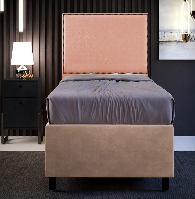 Cabeceira Cama Box Solteiro Com Tachas 100 cm Vicenza L02 Linho Rosê - Lyam Decor