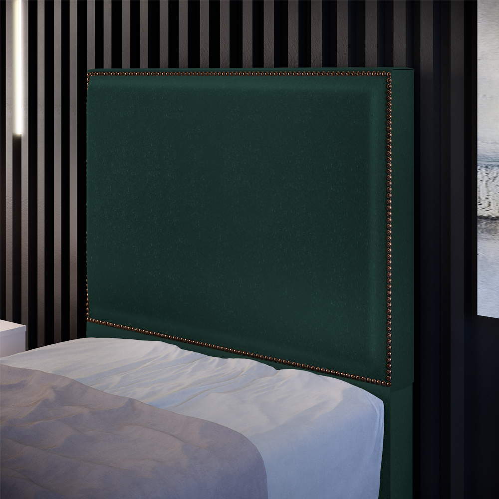 Cabeceira Cama Box Solteiro Com Tachas 100 cm Vicenza L02 Linho Verde Musgo - Lyam Decor