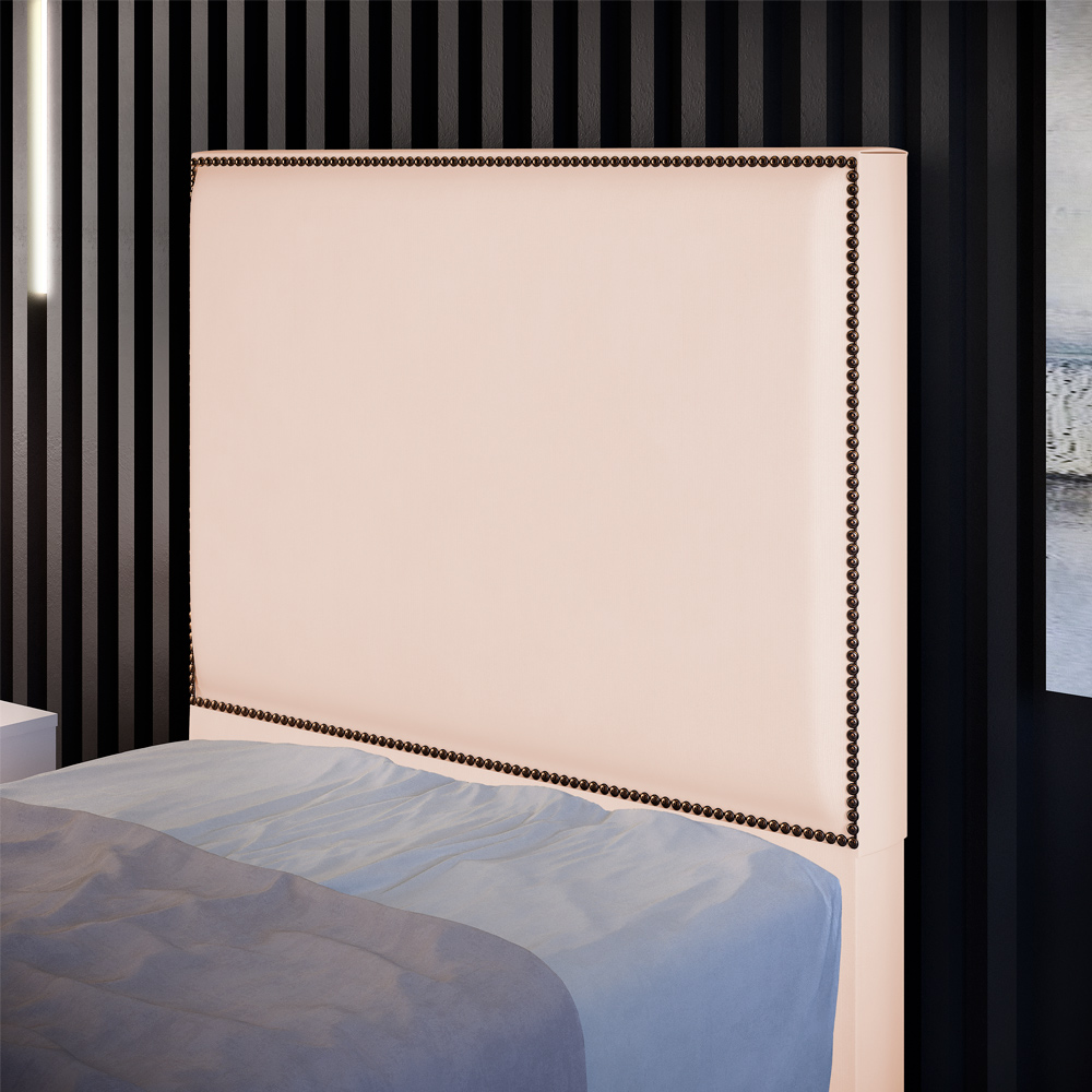 Cabeceira Cama Box Solteiro Com Tachas 100 cm Vicenza L02 Suede Bege - Lyam Decor