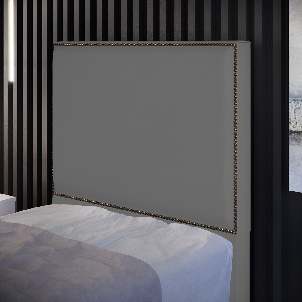 Cabeceira Cama Box Solteiro Com Tachas 100 cm Vicenza L02 Suede Cinza - Lyam Decor