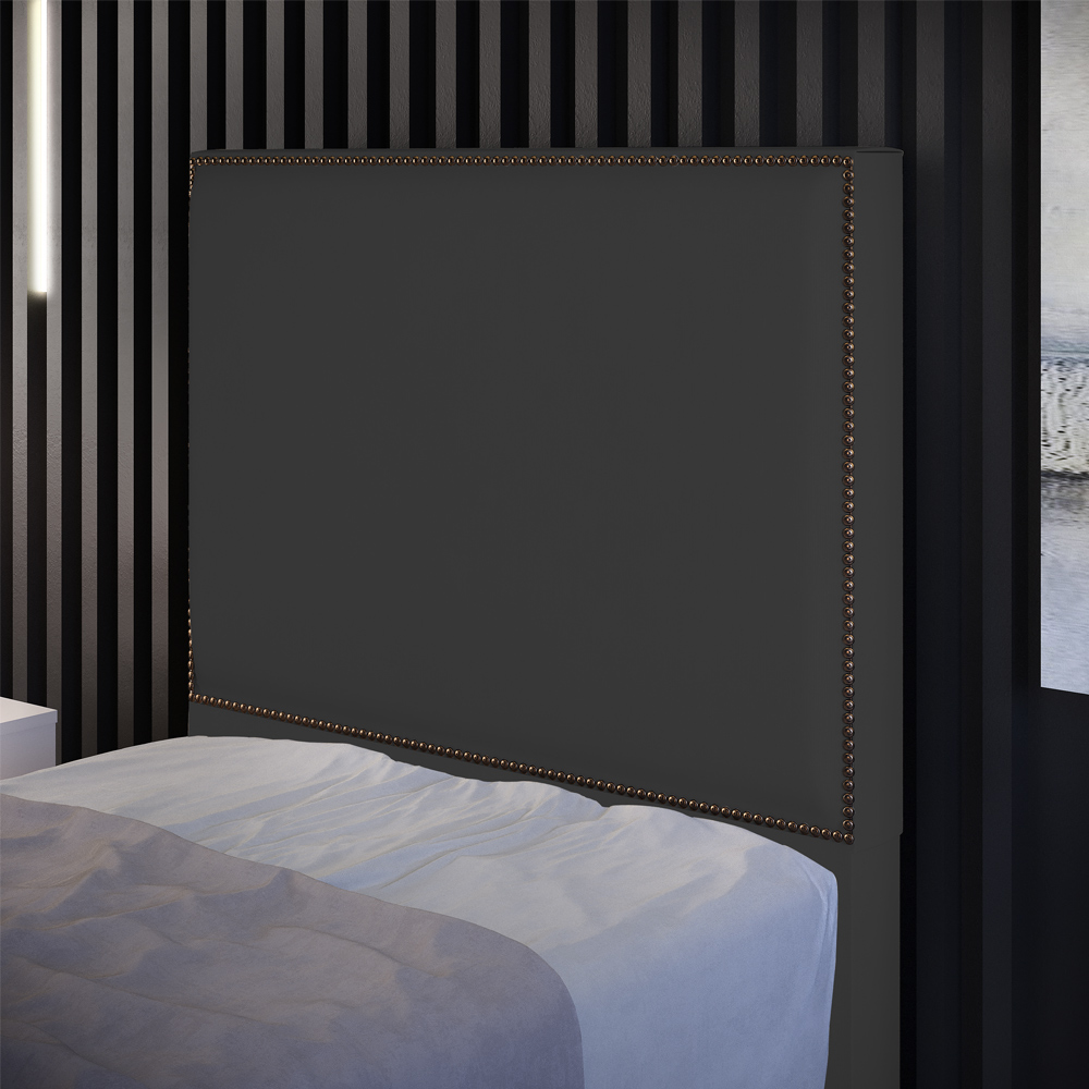 Cabeceira Cama Box Solteiro Com Tachas 100 cm Vicenza L02 Suede Preto - Lyam Decor