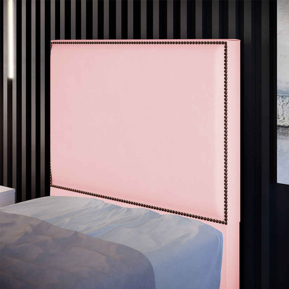 Cabeceira Cama Box Solteiro Com Tachas 100 cm Vicenza L02 Suede Rosê - Lyam Decor