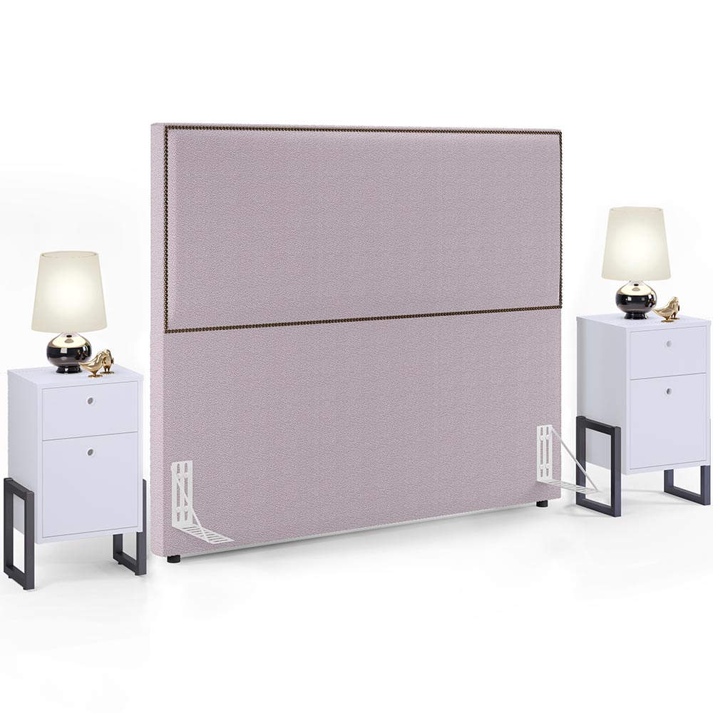 Cabeceira Casal Vicenza 140 cm Bouclê Rosê L02 Com 02 Mesas De Cabeceira Work Branco - Lyam Decor