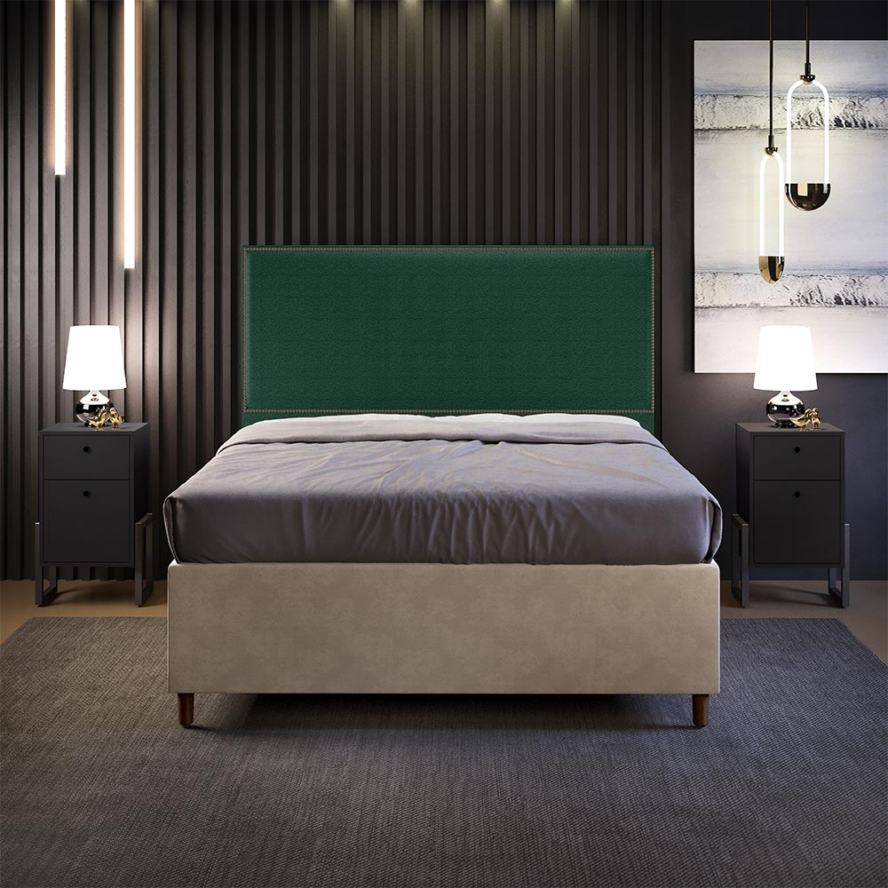 Cabeceira Casal Vicenza 140 cm Bouclê Verde L02 Com 02 Mesas De Cabeceira Work Preto - Lyam Decor