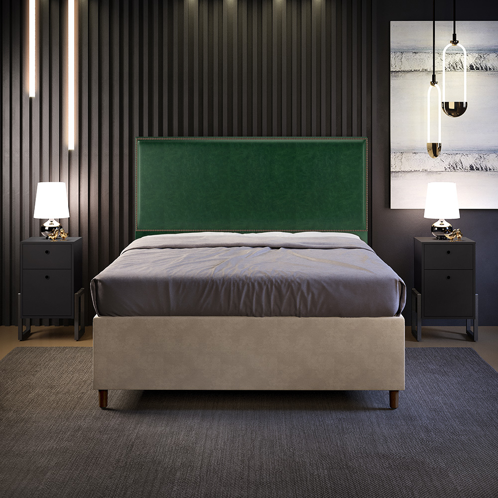 Cabeceira Casal Vicenza 140 cm Facto Verde Musgo L02 E 2 Mesas De Cabeceira Work Preto - Lyam Decor