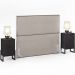 Cabeceira Casal Vicenza 140 cm Linho Bege L02 Com 02 Mesas de Cabeceira Work Preto - Lyam Decor
