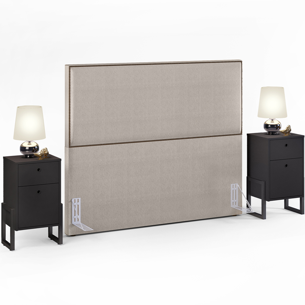 Cabeceira Casal Vicenza 140 cm Linho Bege L02 Com 02 Mesas de Cabeceira Work Preto - Lyam Decor