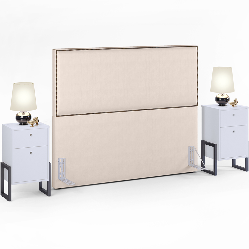 Cabeceira Casal Vicenza 140 cm Suede Bege L02 Com 02 Mesas de Cabeceira Work Branco - Lyam Decor