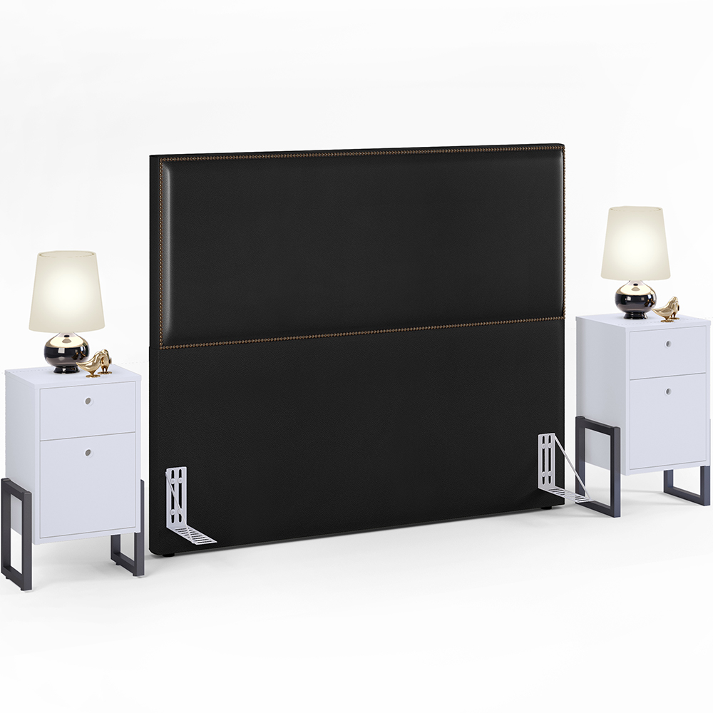 Cabeceira Casal Vicenza 140cm Couríssimo Preto L02 Com 2 Mesas de Cabeceira Work Branco - Lyam Decor