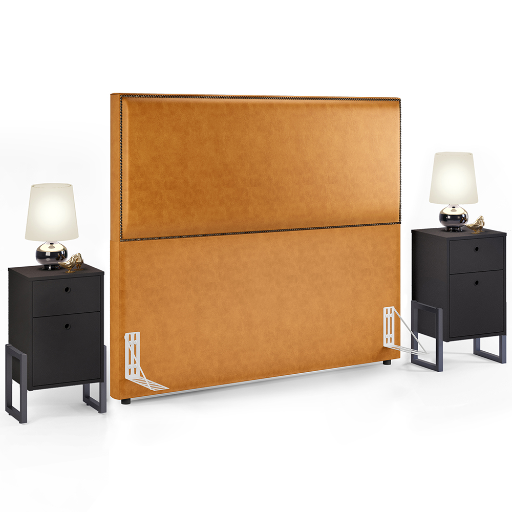 Cabeceira Casal Vicenza 140cm Couríssimo Whisky L02 E 2 Mesas De Cabeceira Work Preto - Lyam Decor