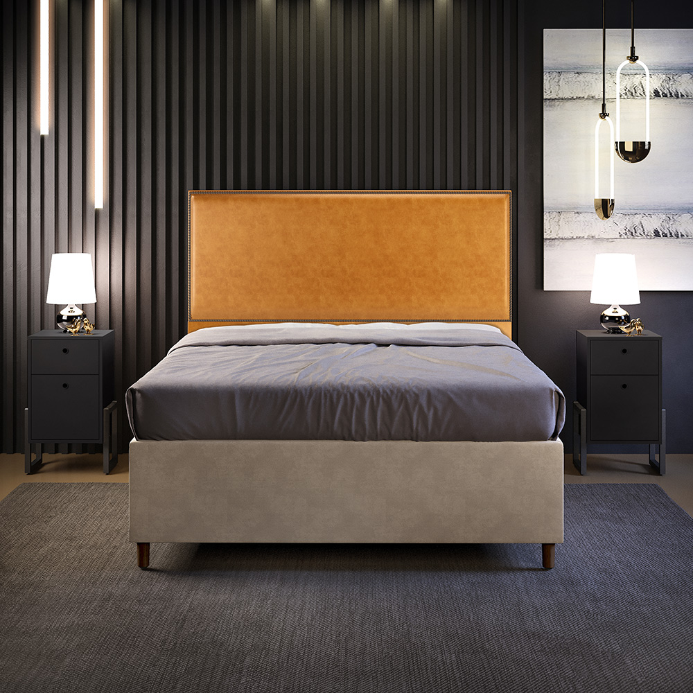 Cabeceira Casal Vicenza 140cm Couríssimo Whisky L02 E 2 Mesas De Cabeceira Work Preto - Lyam Decor