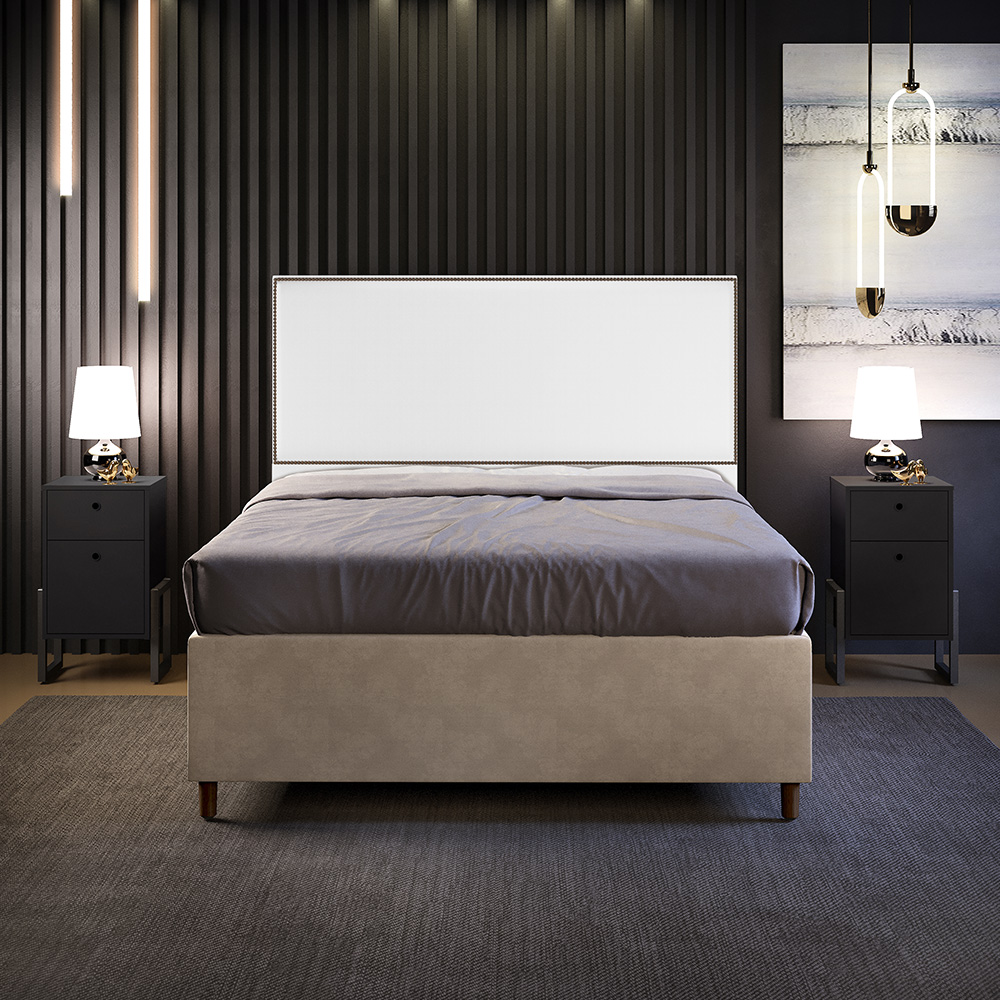 Cabeceira Casal Vicenza 140cm Facto Branco L02 Com 02 Mesas De Cabeceira Work Preto - Lyam Decor