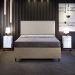 Cabeceira Queen Vicenza 160 cm Linho Bege L02 Com 02 Mesas de Cabeceira Work Branco - Lyam Decor