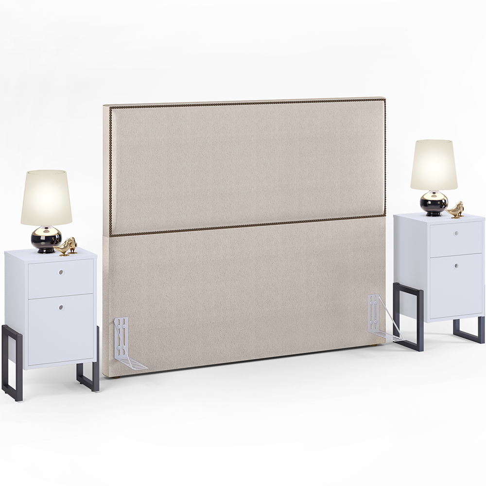 Cabeceira Queen Vicenza 160 cm Linho Cru L02 Com 02 Mesas de Cabeceira Work Branco - Lyam Decor