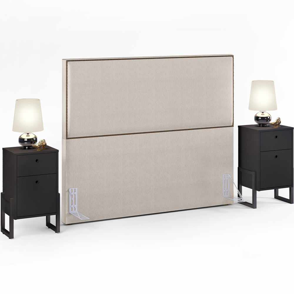 Cabeceira Queen Vicenza 160 cm Linho Cru L02 Com 02 Mesas de Cabeceira Work Preto - Lyam Decor