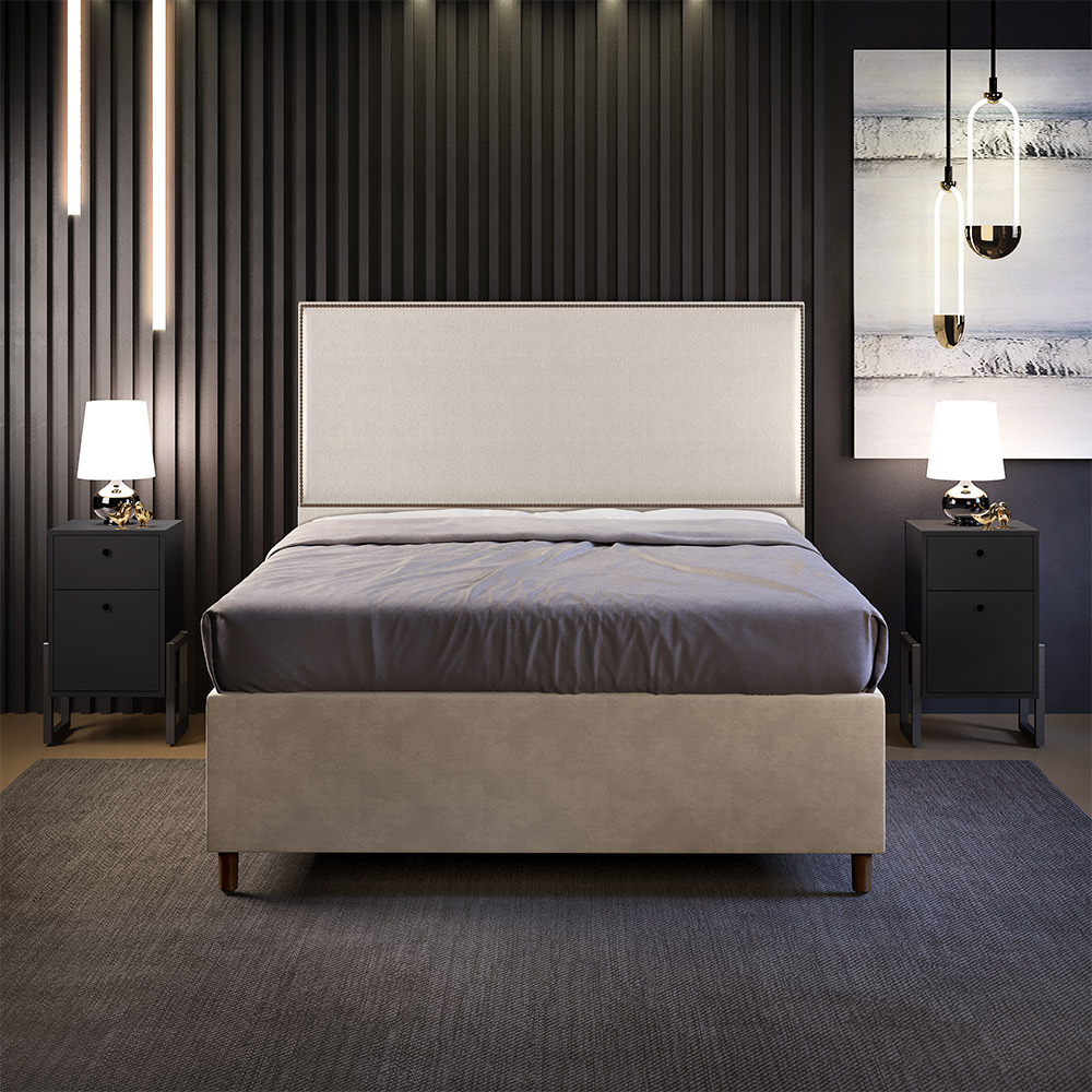 Cabeceira Queen Vicenza 160 cm Linho Cru L02 Com 02 Mesas de Cabeceira Work Preto - Lyam Decor