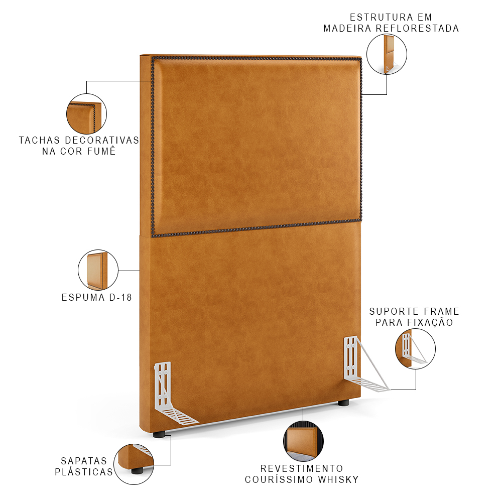 Cabeceira Solteiro Vicenza 100 L02 Couríssimo Whisky E 01 Mesa De Cabeceira Work Branco - Lyam Decor