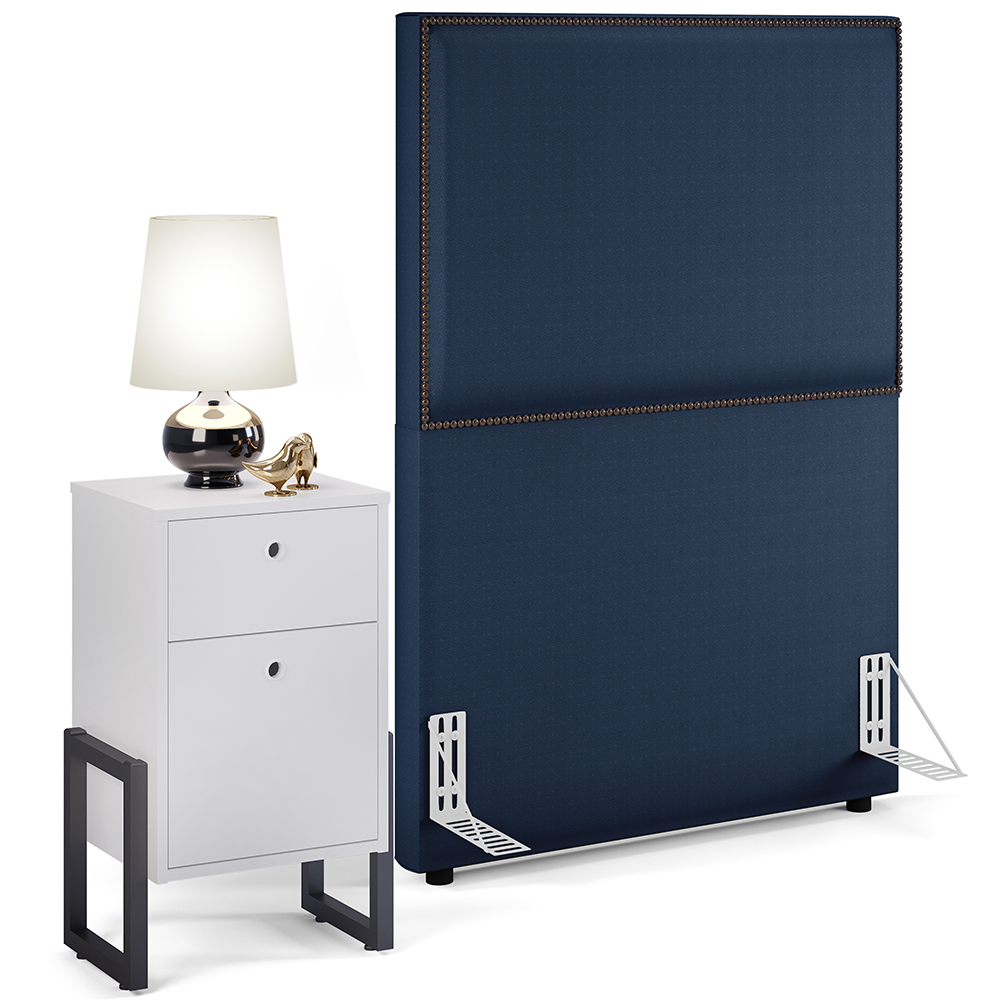 Cabeceira Solteiro Vicenza 100 L02 Facto Azul Marinho E 1 Mesa De Cabeceira Work Branco - Lyam Decor