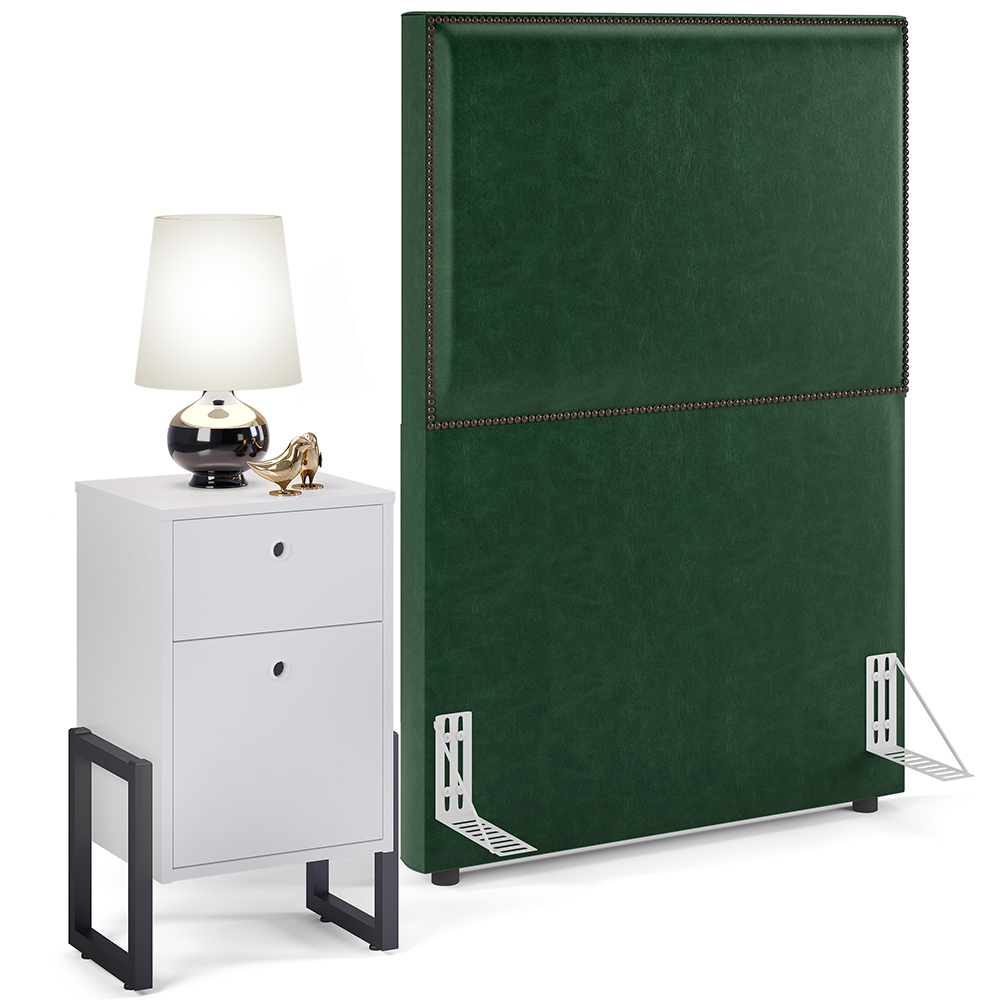 Cabeceira Solteiro Vicenza 100 L02 Facto Verde Musgo E 01 Mesa De Cabeceira Work Branco - Lyam Decor