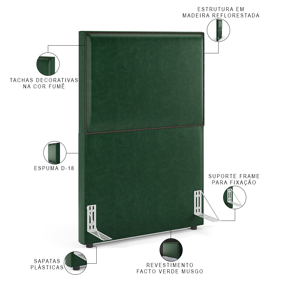 Cabeceira Solteiro Vicenza 100 L02 Facto Verde Musgo E 01 Mesa De Cabeceira Work Branco - Lyam Decor