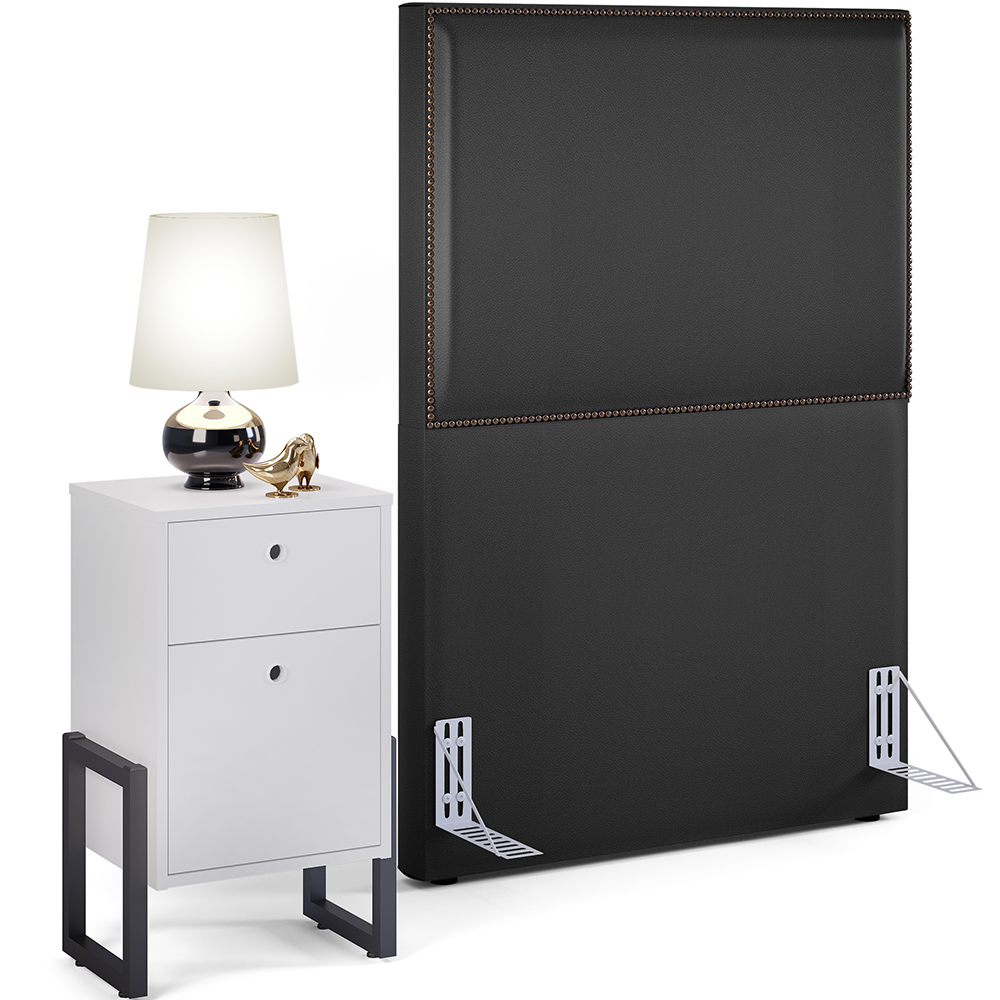 Cabeceira Solteiro Vicenza 100 cm Couríssimo Preto L02 Com Mesa de Cabeceira Work Branco - Lyam Decor