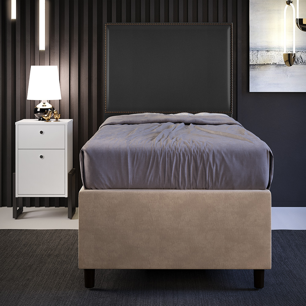 Cabeceira Solteiro Vicenza 100 cm Couríssimo Preto L02 Com Mesa de Cabeceira Work Branco - Lyam Decor