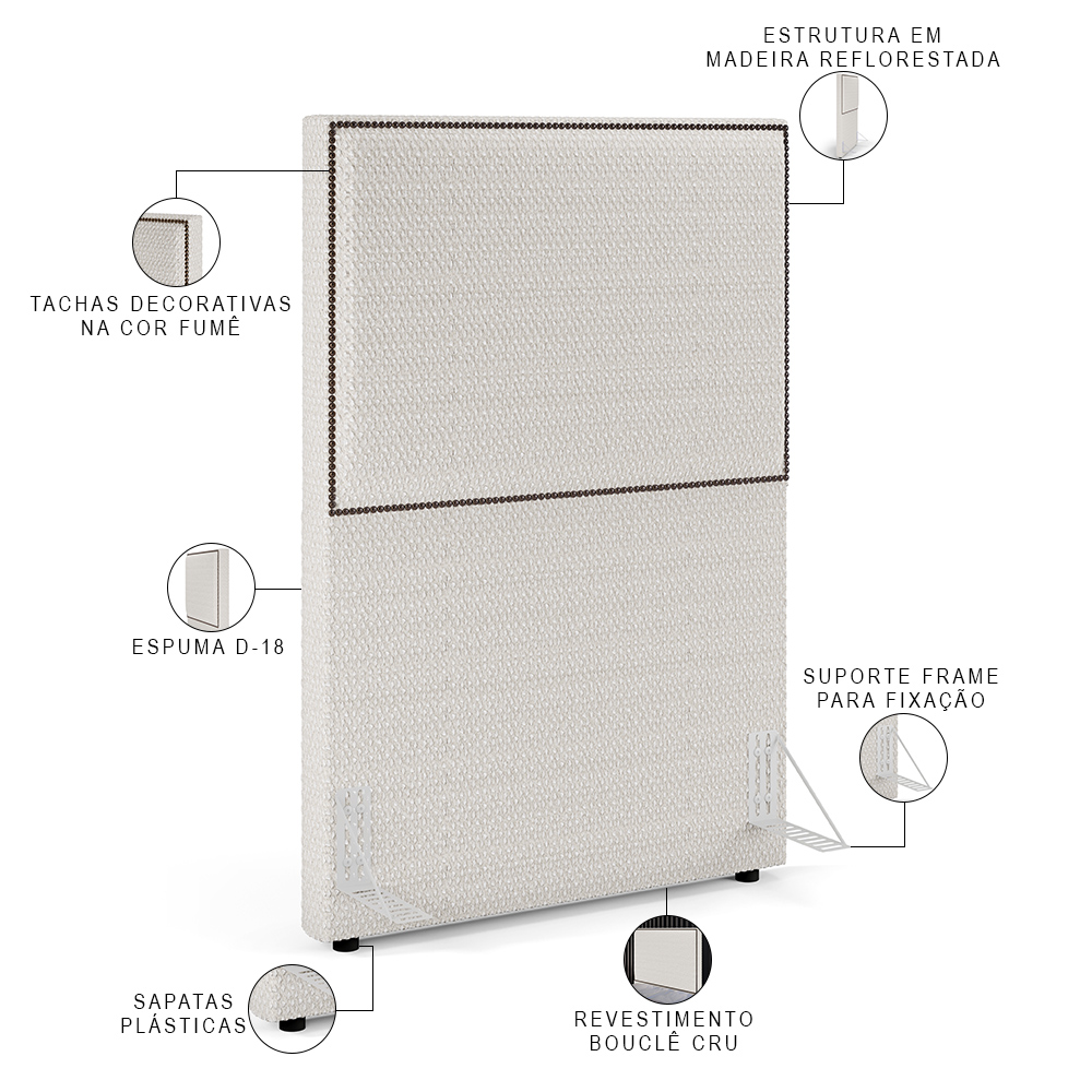 Cabeceira Solteiro Vicenza 100 cm L02 Bouclê Cru Com 01 Mesa de Cabeceira Work Branco - Lyam Decor