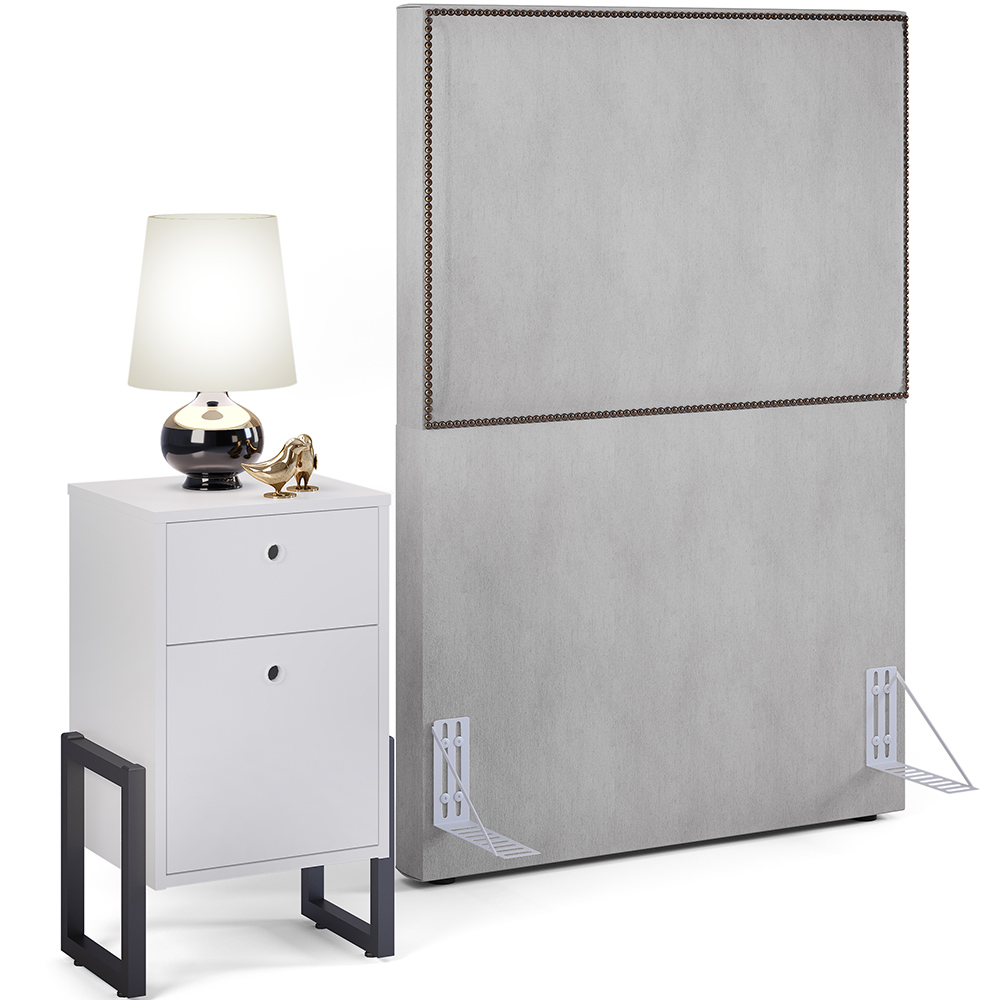 Cabeceira Solteiro Vicenza 100 cm Linho Cinza L02 Com 01 Mesa de Cabeceira Work Branco - Lyam Decor