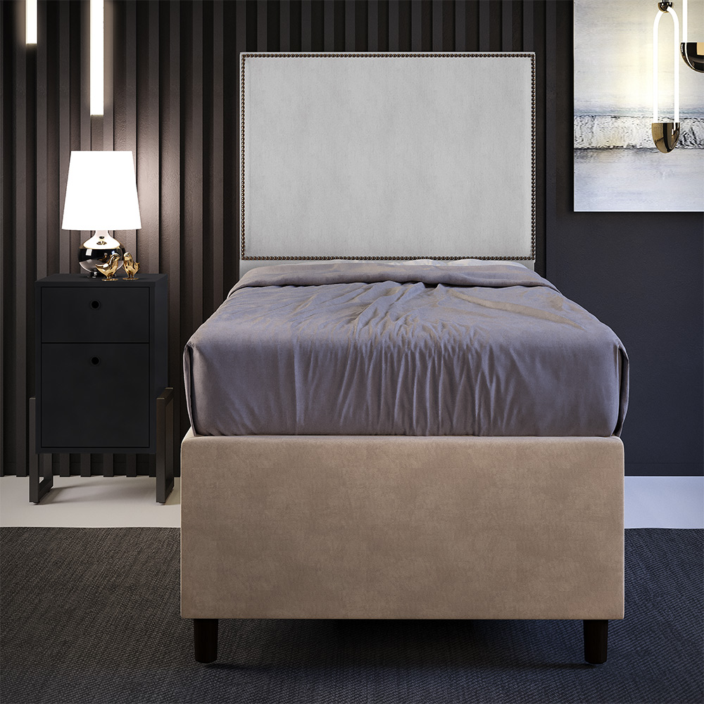 Cabeceira Solteiro Vicenza 100 cm Linho Cinza L02 Com 01 Mesa de Cabeceira Work Preto - Lyam Decor