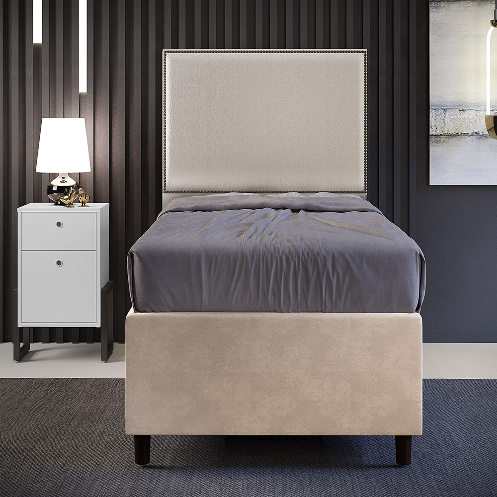 Cabeceira Solteiro Vicenza 100 cm Linho Cru L02 Com 01 Mesa de Cabeceira Work Branco - Lyam Decor