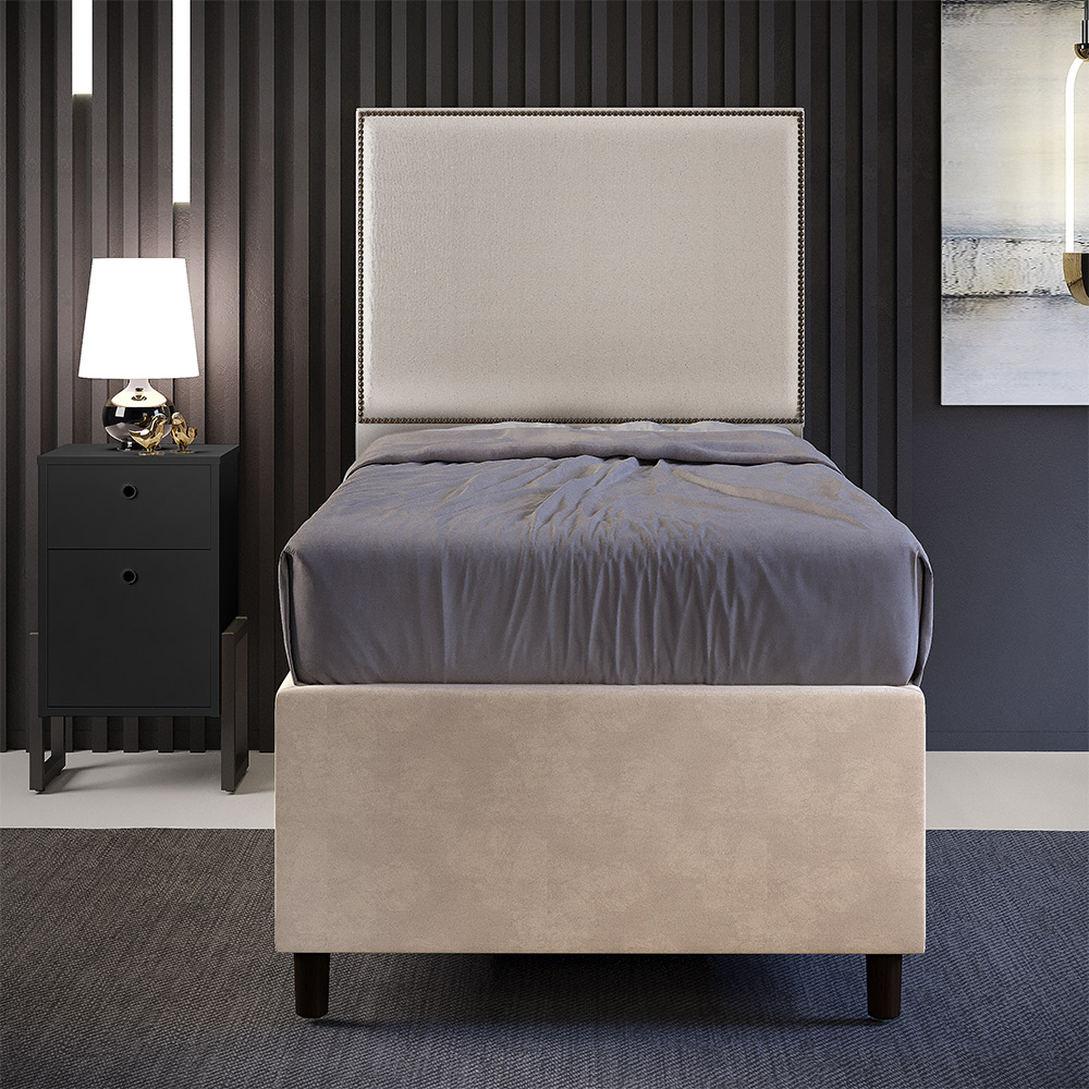 Cabeceira Solteiro Vicenza 100 cm Linho Cru L02 Com 01 Mesa de Cabeceira Work Preto - Lyam Decor