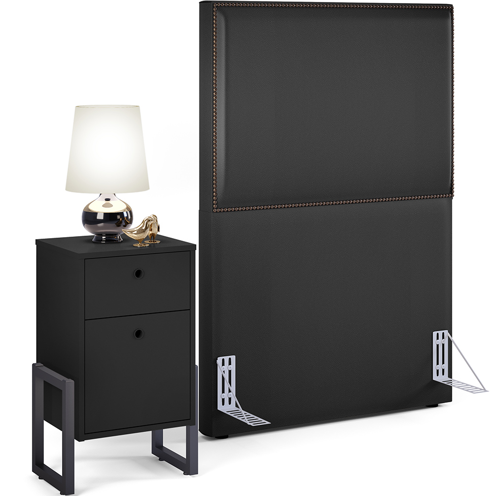 Cabeceira Solteiro Vicenza 100cm Couríssimo Preto L02 Com Mesa de Cabeceira Work Preto - Lyam Decor