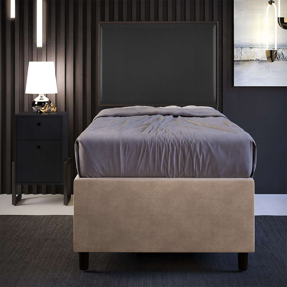 Cabeceira Solteiro Vicenza 100cm Couríssimo Preto L02 Com Mesa de Cabeceira Work Preto - Lyam Decor