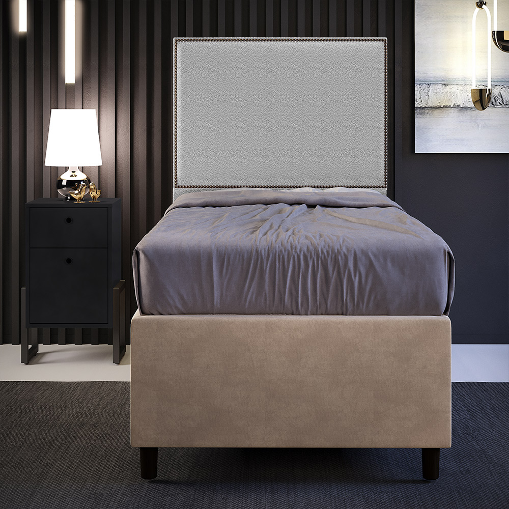 Cabeceira Solteiro Vicenza 100cm L02 Bouclê Cinza Com 1 Mesa de Cabeceira Work Preto - Lyam Decor