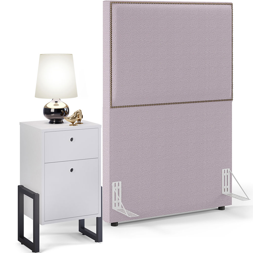 Cabeceira Solteiro Vicenza 100cm L02 Bouclê Rosê Com 01 Mesa de Cabeceira Work Branco - Lyam Decor
