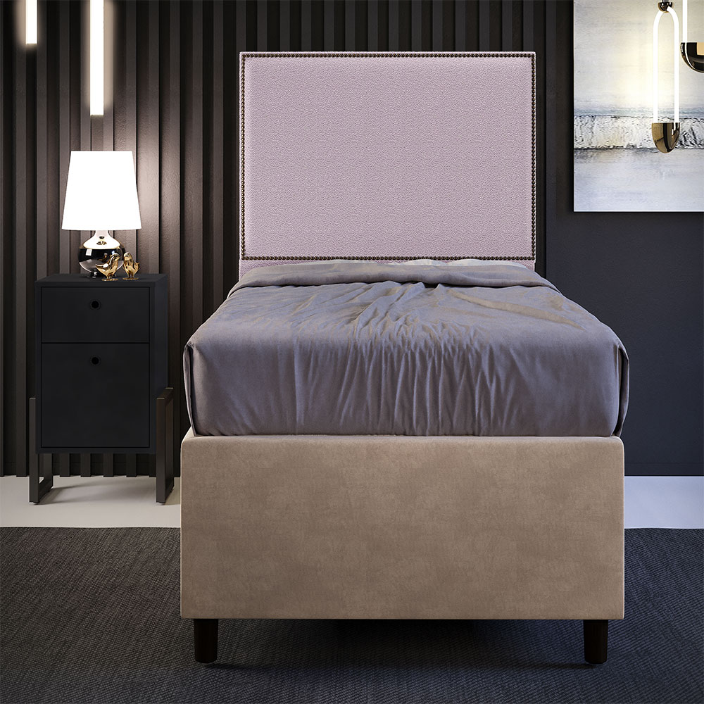 Cabeceira Solteiro Vicenza 100cm L02 Bouclê Rosê Com 01 Mesa de Cabeceira Work Preto - Lyam Decor