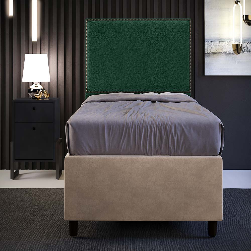 Cabeceira Solteiro Vicenza 100cm L02 Bouclê Verde Com 01 Mesa de Cabeceira Work Preto - Lyam Decor
