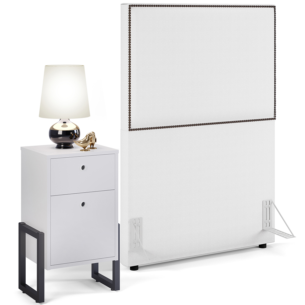 Cabeceira Solteiro Vicenza 100cm L02 Facto Branco Com 01 Mesa De Cabeceira Work Branco - Lyam Decor