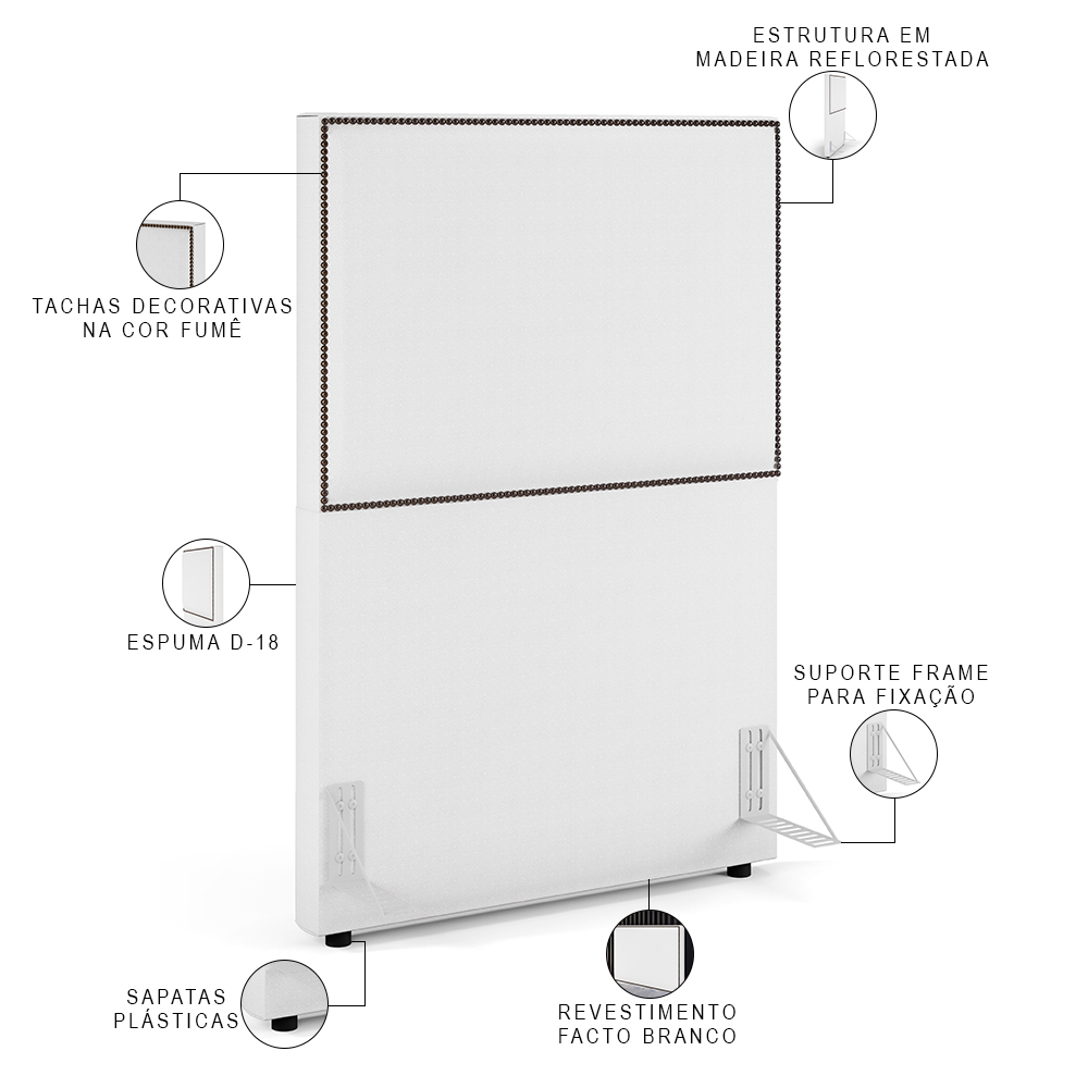 Cabeceira Solteiro Vicenza 100cm L02 Facto Branco Com 01 Mesa De Cabeceira Work Branco - Lyam Decor