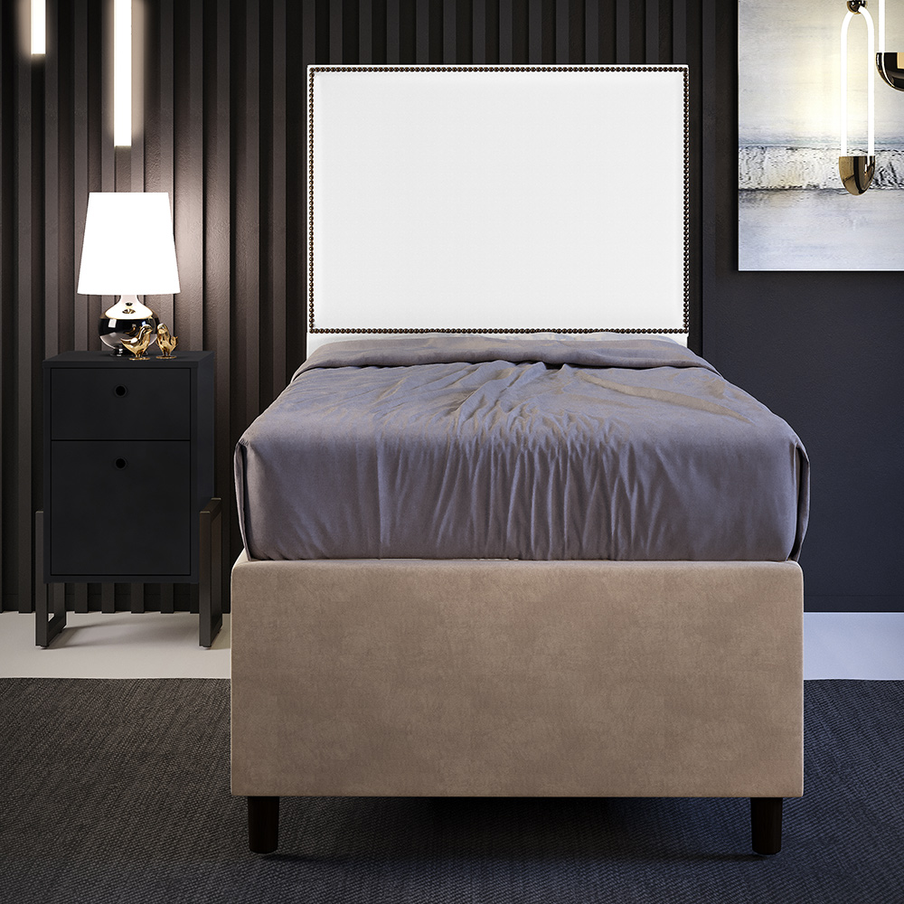 Cabeceira Solteiro Vicenza 100cm L02 Facto Branco Com 01 Mesa De Cabeceira Work Preto - Lyam Decor