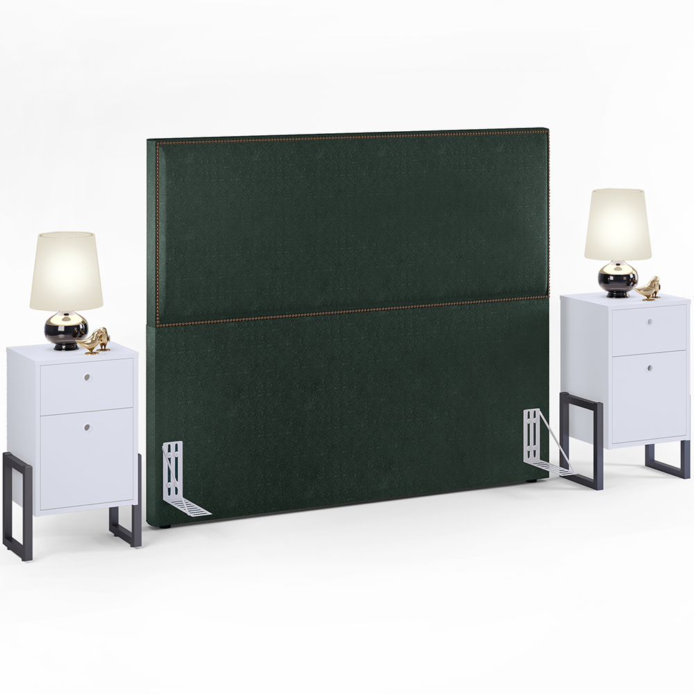 Cabeceira Vicenza 140 cm Linho Verde Musgo L02 Com 02 Mesas de Cabeceira Work Branco - Lyam Decor
