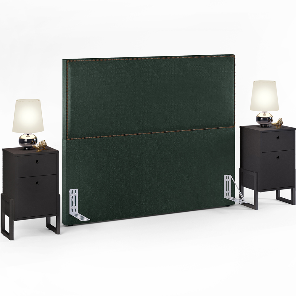 Cabeceira Vicenza 140cm Linho Verde Musgo L02 Com 2 Mesas de Cabeceira Work Preto - Lyam Decor