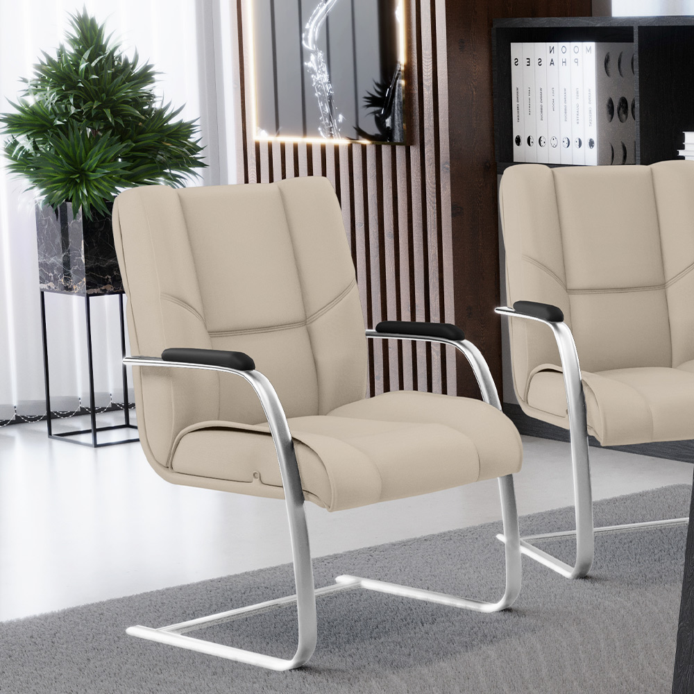 Cadeira De Escritório Fixa Executiva New Onix F02 Tecido Sintético Areia - Lyam Decor