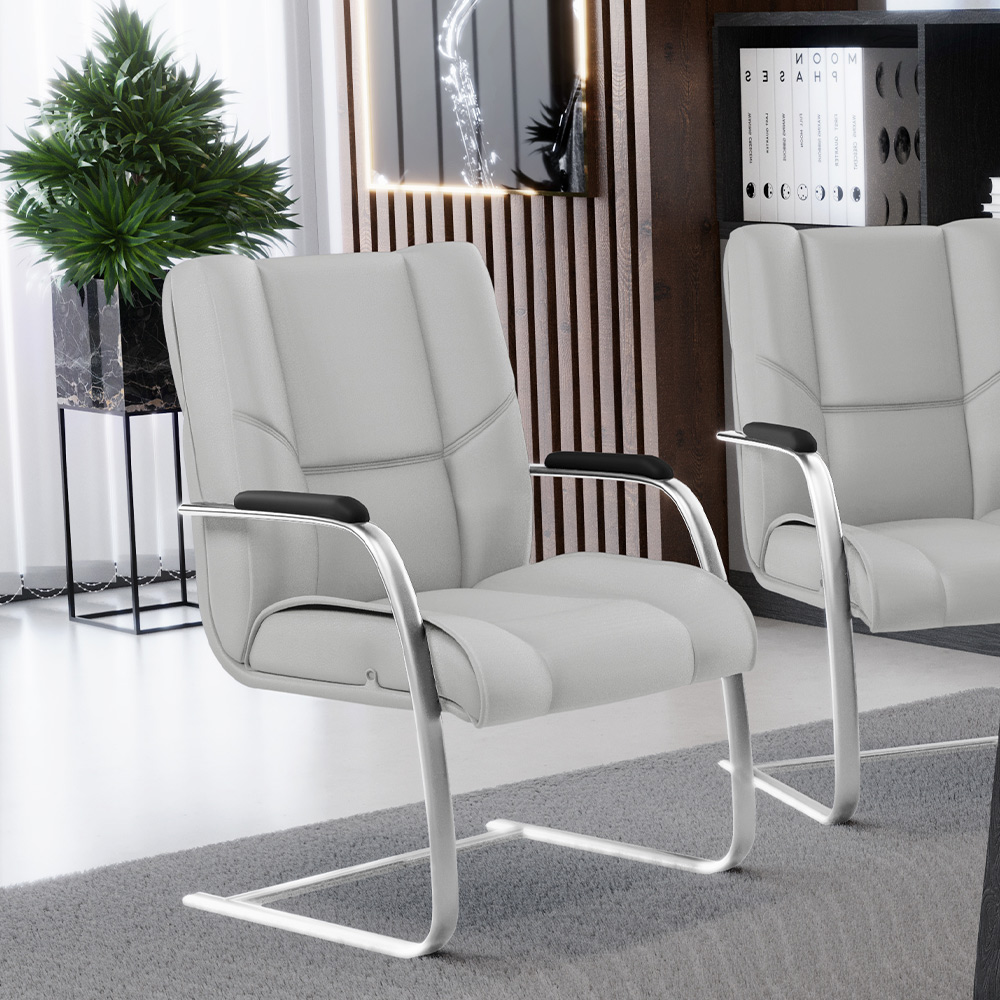 Cadeira De Escritório Fixa Executiva New Onix F02 Tecido Sintético Cinza - Lyam Decor