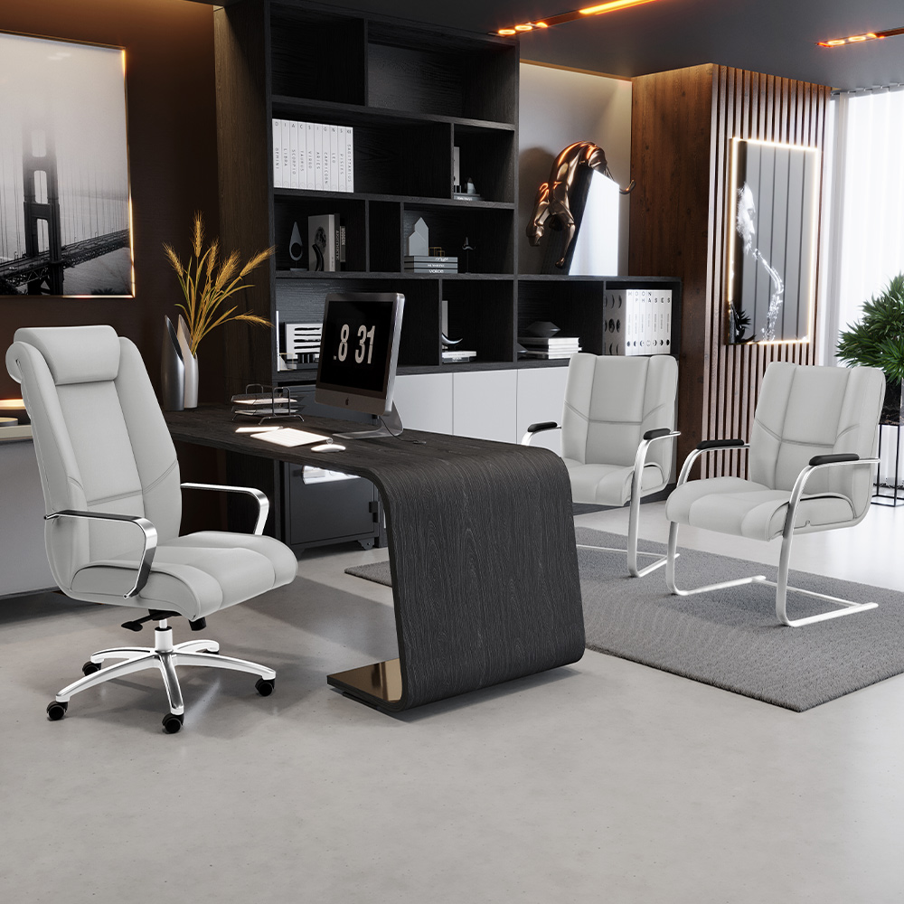 Cadeira De Escritório Fixa Executiva New Onix F02 Tecido Sintético Cinza - Lyam Decor