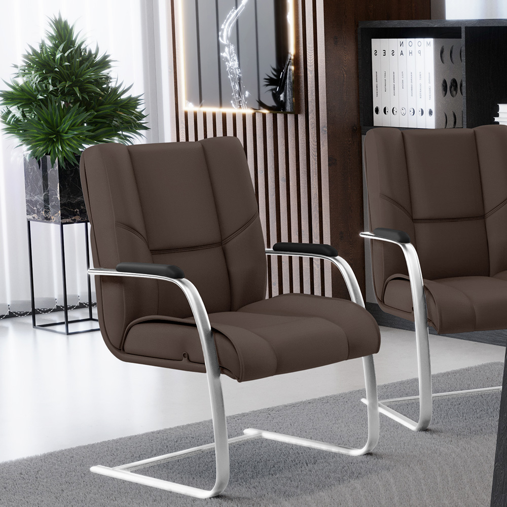Cadeira De Escritório Fixa Executiva New Onix F02 Tecido Sintético Marrom - Lyam Decor